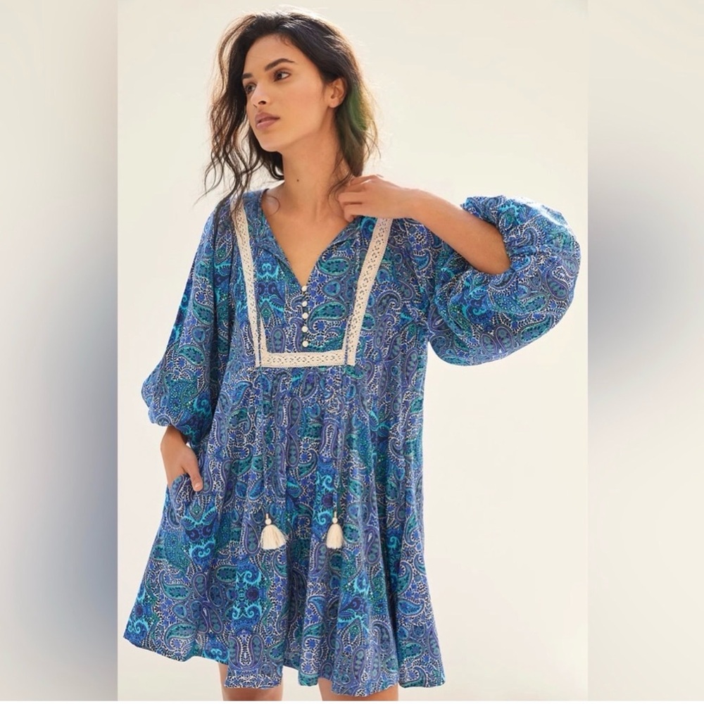 Anthropologie Blue Paisley Romper